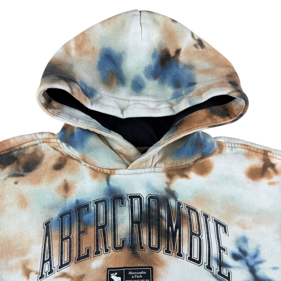 Abercrombie Kids Tie Dye Hoodie Youth 7/8 Brown Green Blue Ivory Moose Patch - Picture 2 of 9